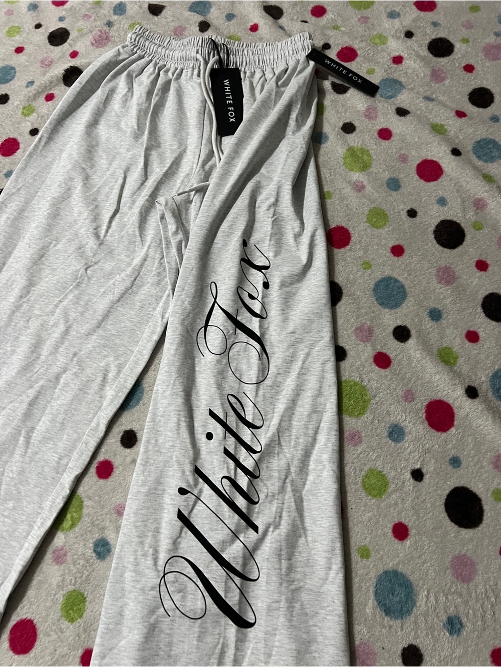 Girls Light Gray White Fox Lounge Pants
